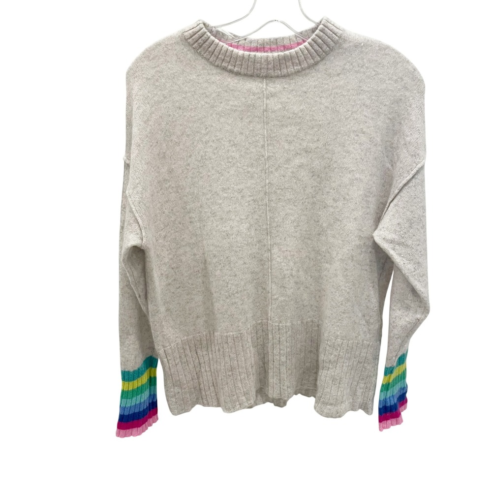 Alashan Cashmere Rainbow Stripe Cuff Sweater Light Gray Boxy - Size Large